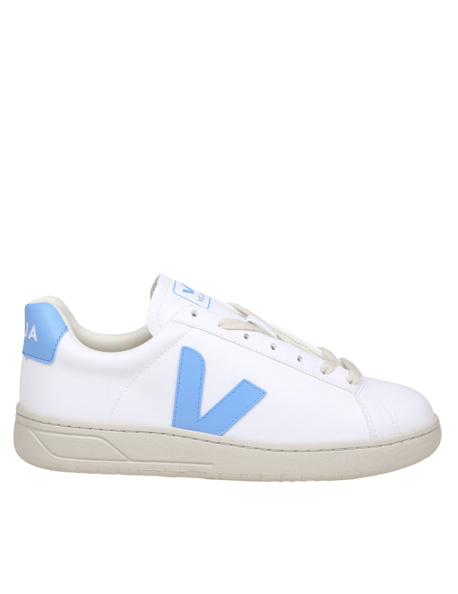 Veja Urca Sneakers In White/light Blue Coated Cotton