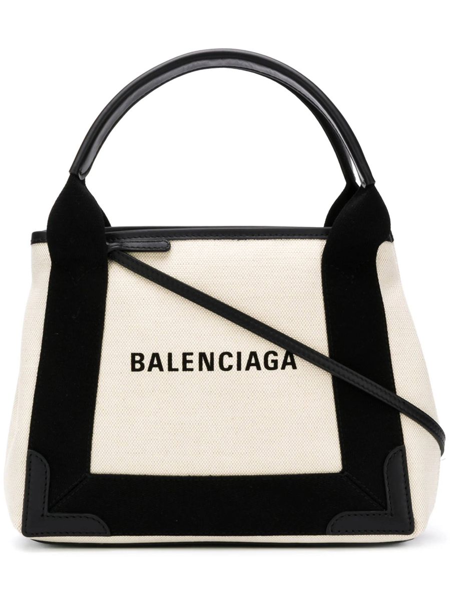 Balenciaga 帆布拼皮革藏青 Cabas XS 包