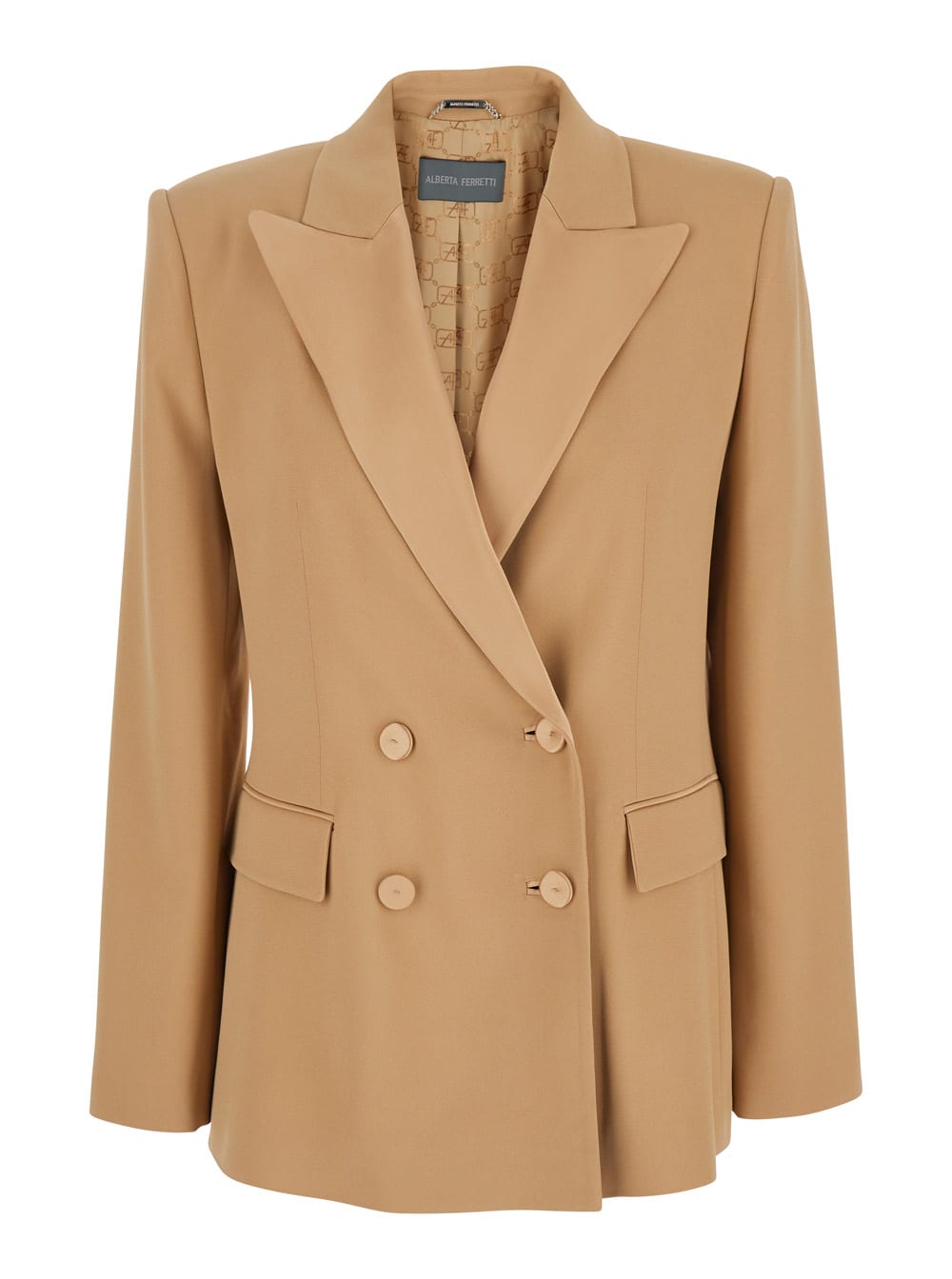 Alberta Ferretti enver Beige Double-breasted Jacket With Pointed Lapels In Tech Fabric Blend Woman