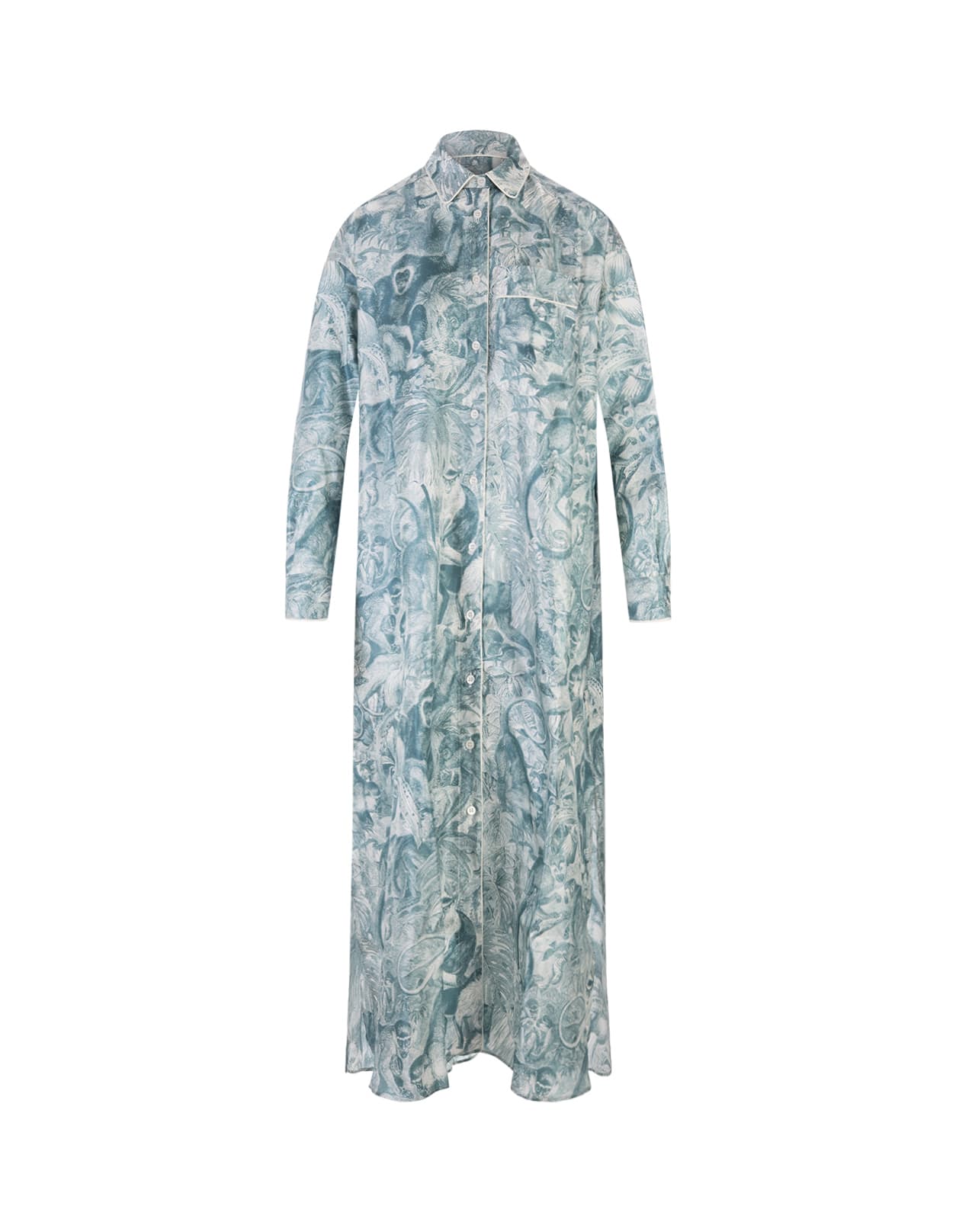 For Restless Sleepers Long Shirt Dress With Monkey Print In Light Blue