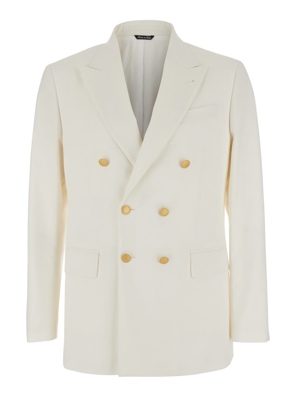 Reveres 1949 White Double Breasted Jacket With Peak Lapels In Virgin Wool And Cotton Blend Woman