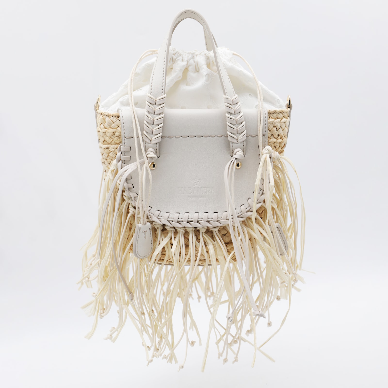 Cuba Lab White Leather Habanera Fringes Satchels Bag