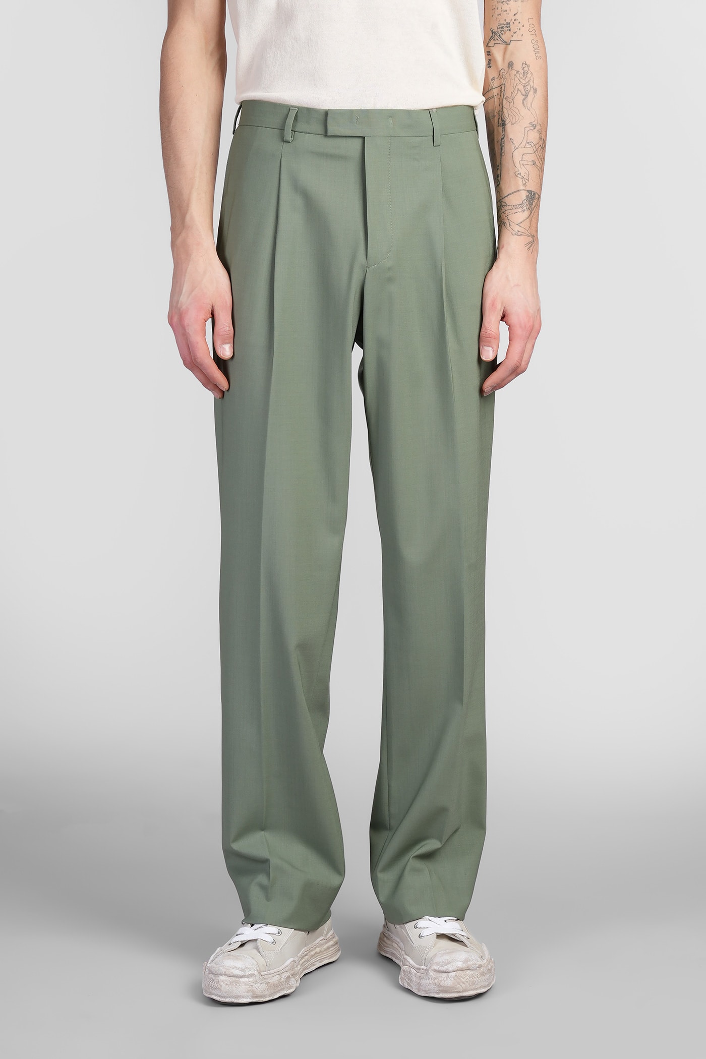 A Paper Kid Pants In Green Wool