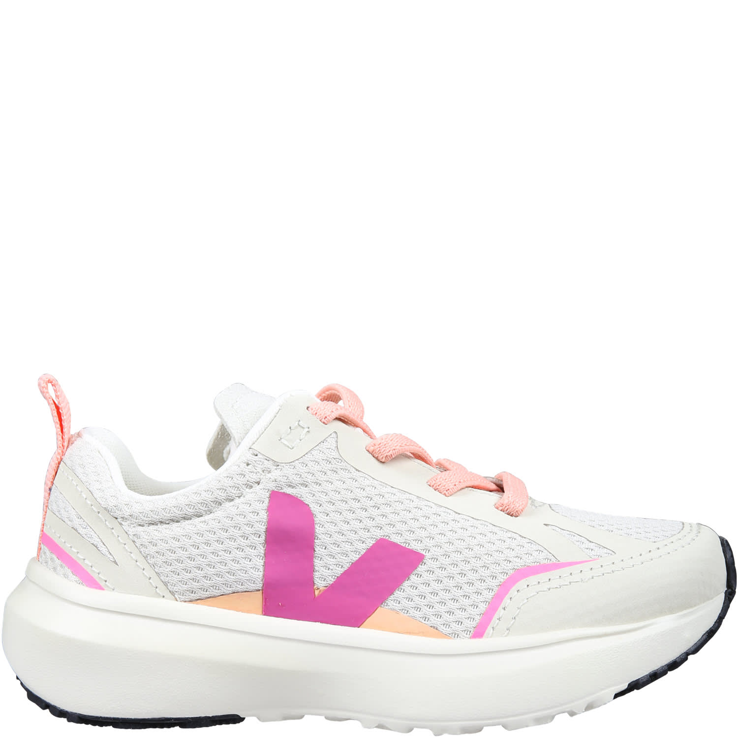 Veja Beige Sneakers For Girl With Purple Logo