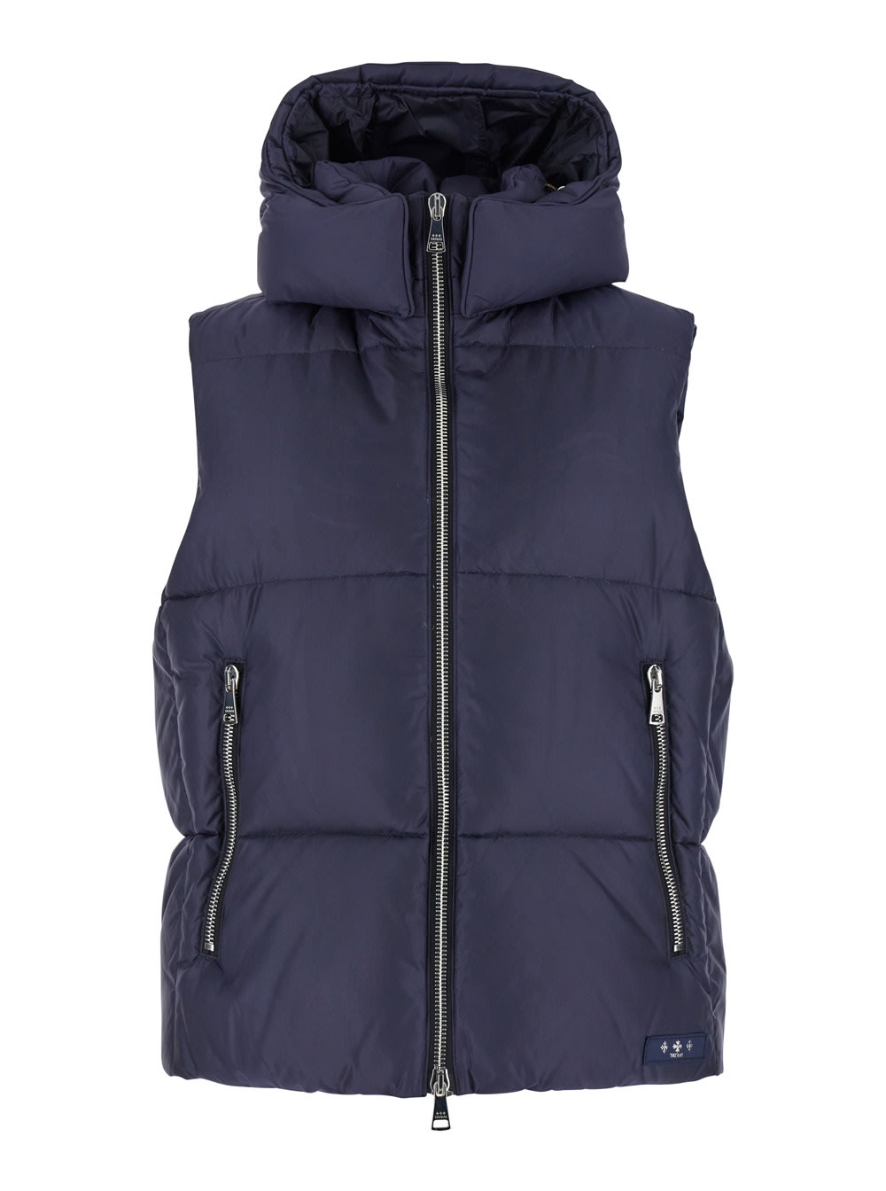 TATRAS melko Blue Sleeveless Down Jacket With Hood And Logo Patch In Tech Fabric Man