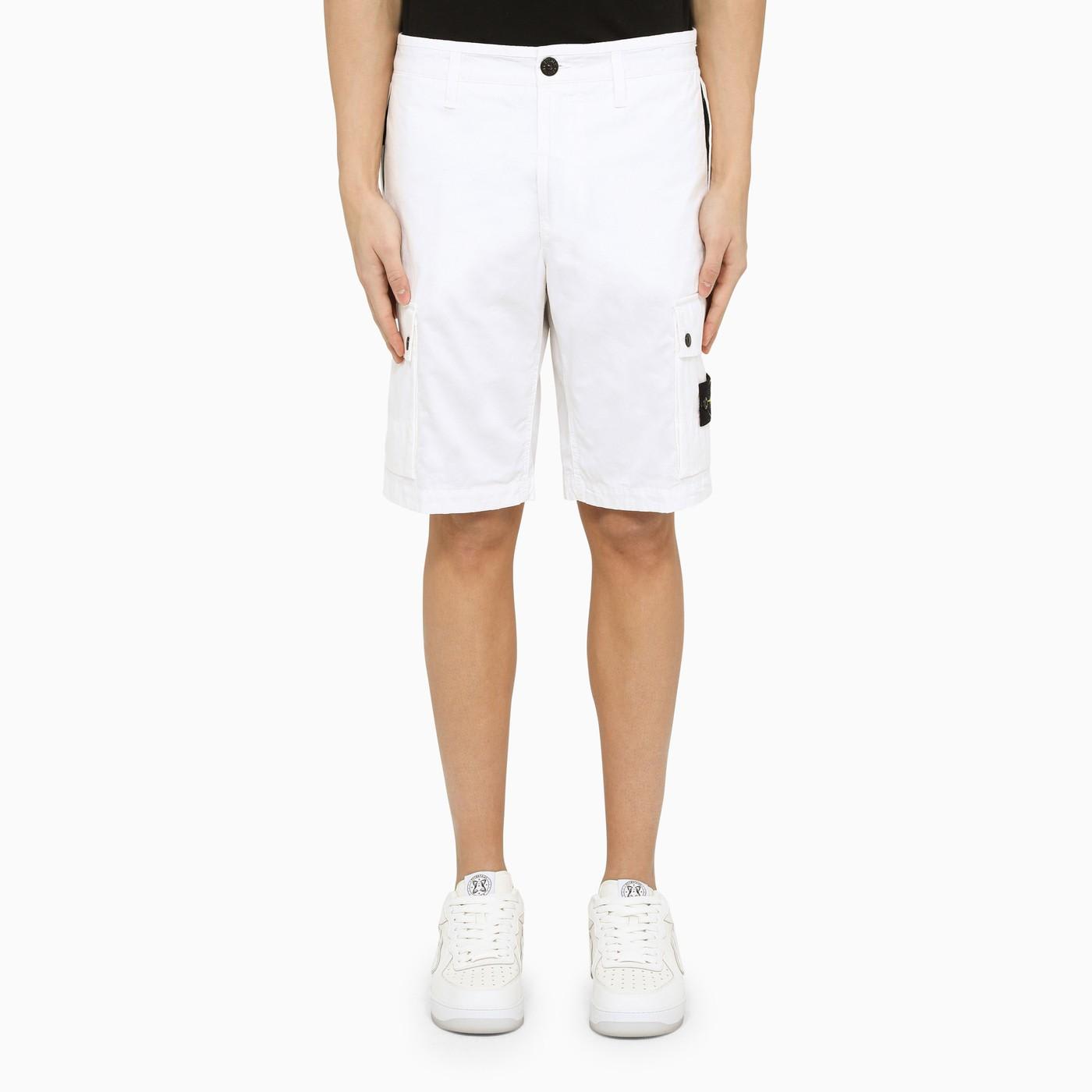Stone Island White Bermuda Short With Logo Patch