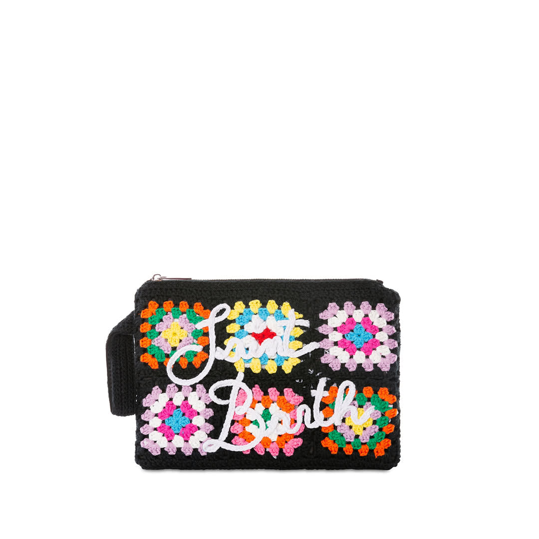 MC2 Saint Barth Parisienne Black Crochet Pouch Bag With Saint Barth Embroidery