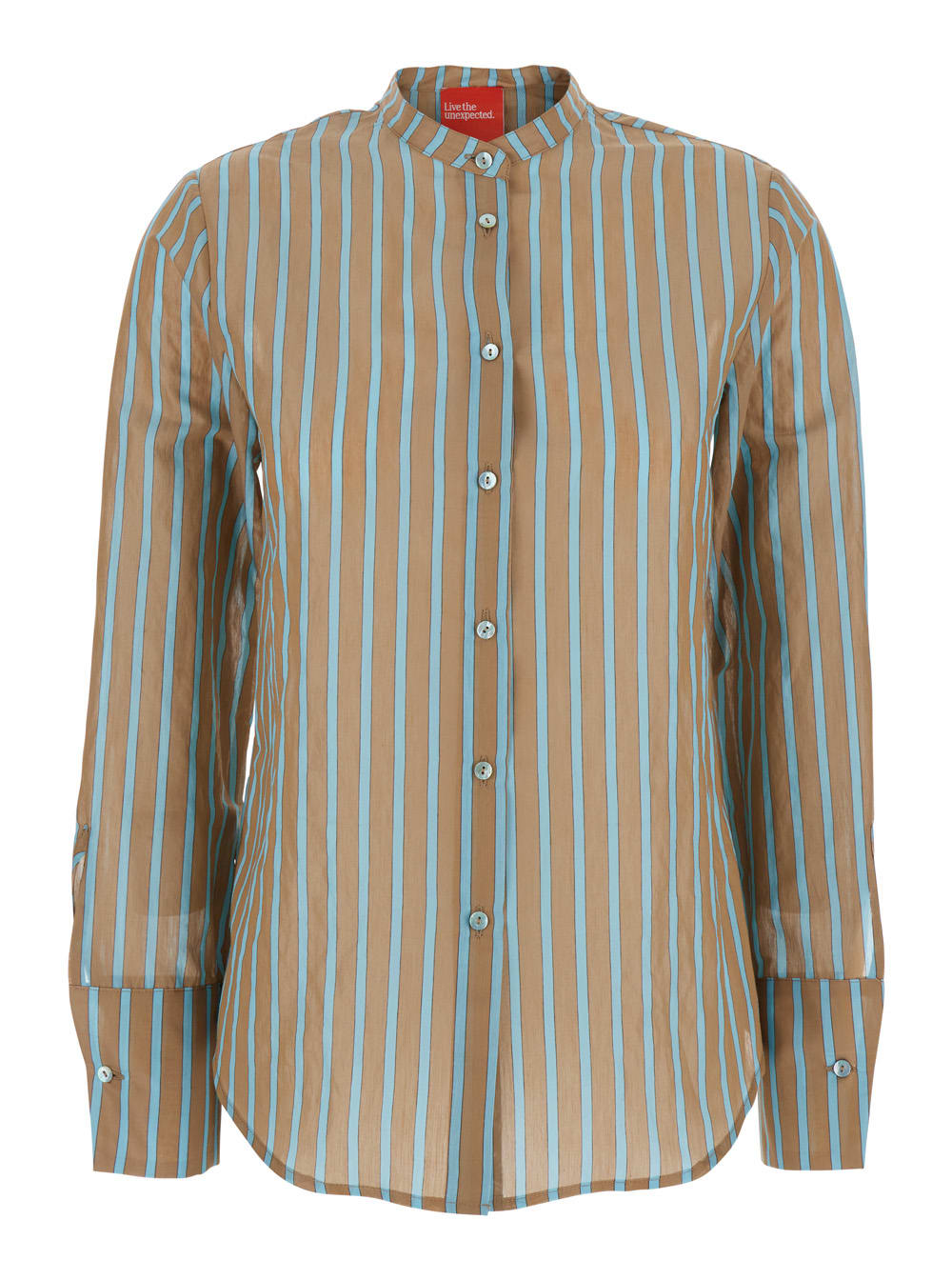 Merci Brown Shirt With Mandarin Collar And All-over Striped Motif In Cotton Stretch Woman