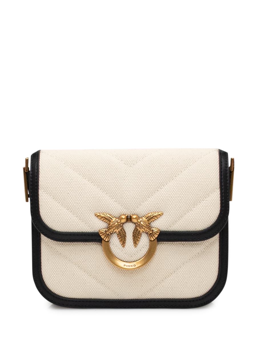 Pinko Small Square Shoulder Love Bag In Canvas And Leather