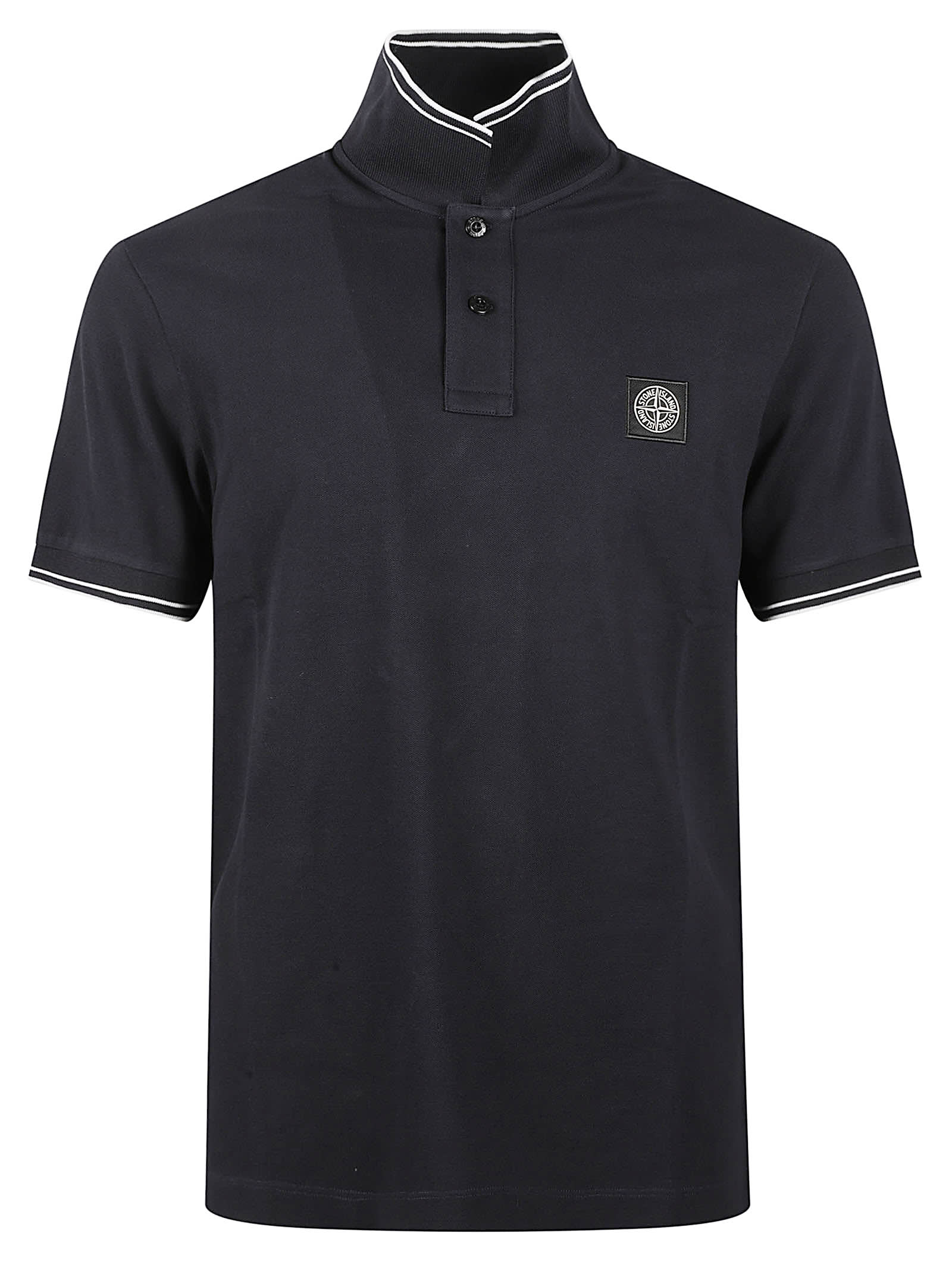 Stone Island Logo Patched Stripe Trimmed Polo Shirt