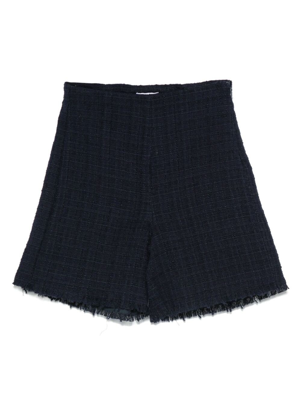 Il Gufo Blue Shorts With Hidden Side Closure And Frayed Edges In Cotton Tweed Girl