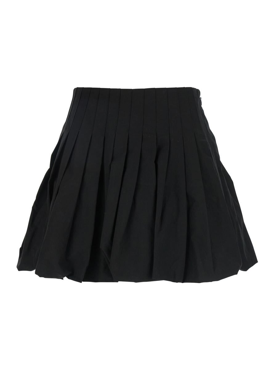 Black Mini Skirt With Concealed Side Zip Closure And Pleated Details In Cotton Woman