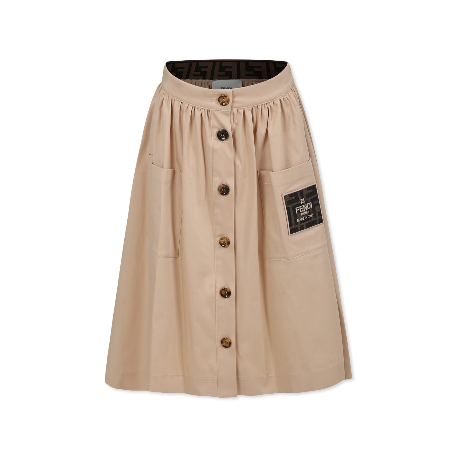 Fendi Beige Skirt For Girl With Ff