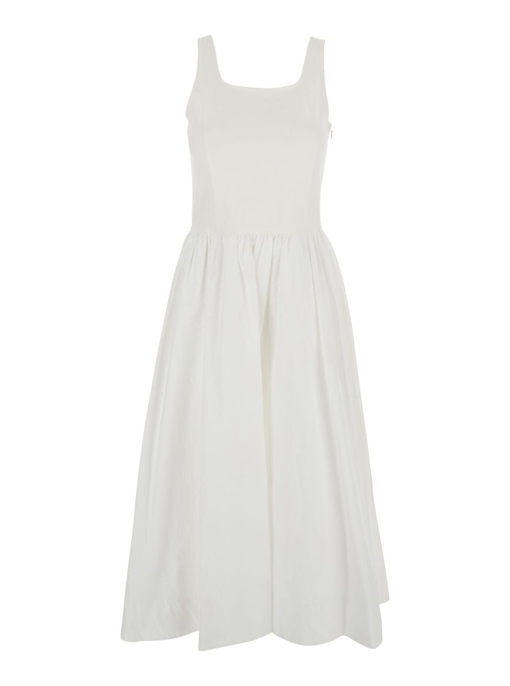 Dunst White Dress With Side Zipper Closure And Flared Skirt With Pleated Details In Cotton Blend Woman