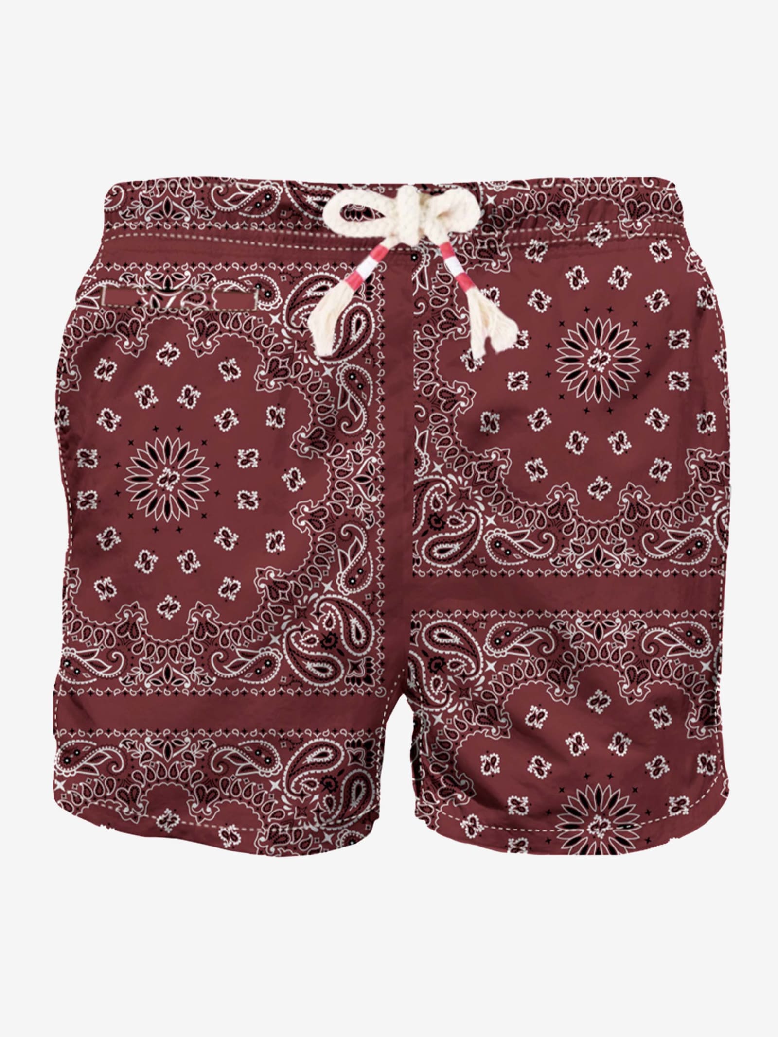 MC2 Saint Barth Man Swim Shorts With Burgundy Bandanna Print