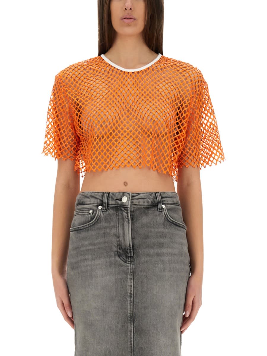 M05CH1N0 Jeans Cropped Mesh Top