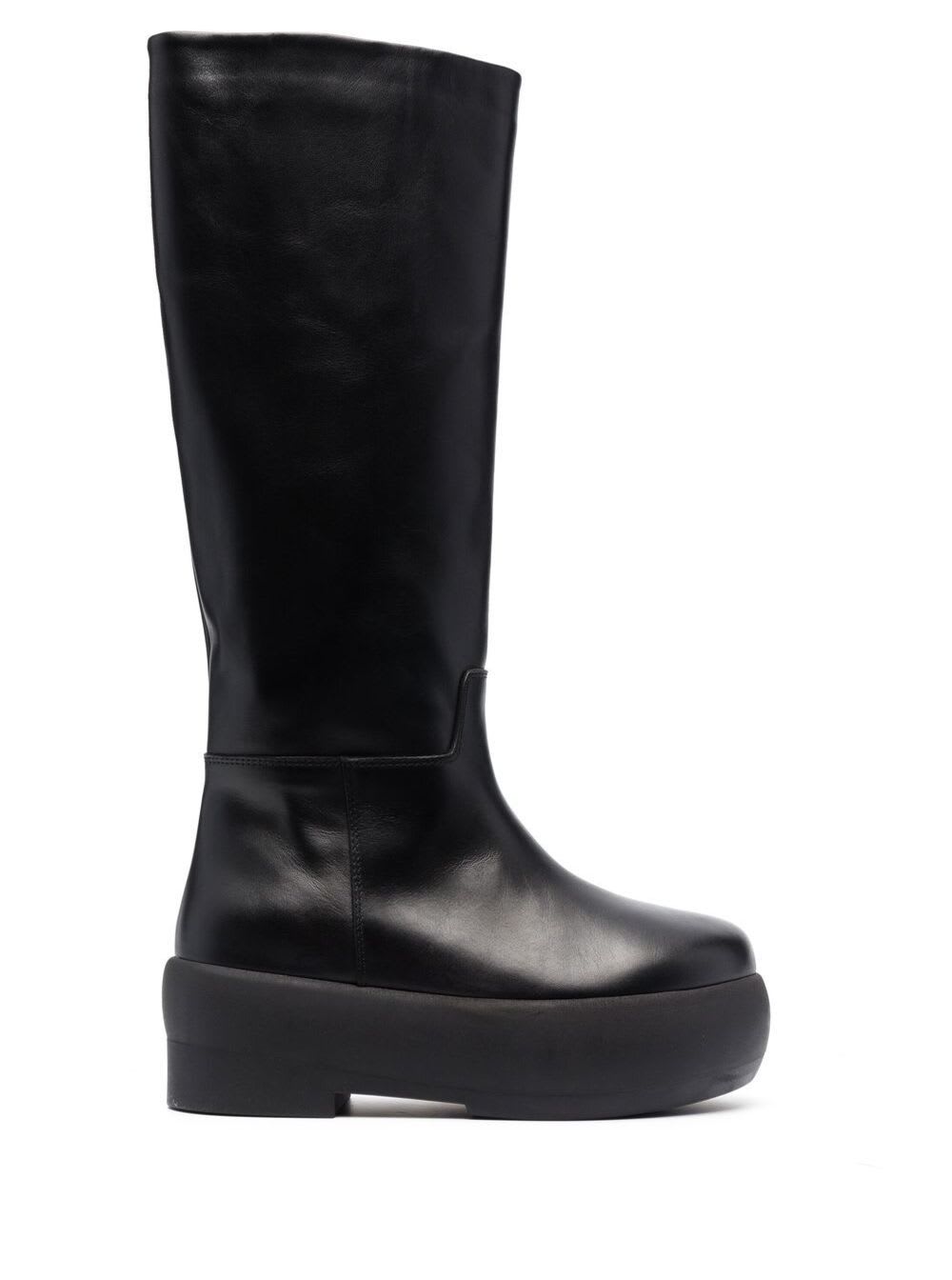 GIA BORGHINI Black Slip-on Boots With Platform In Smooth Leather Woman