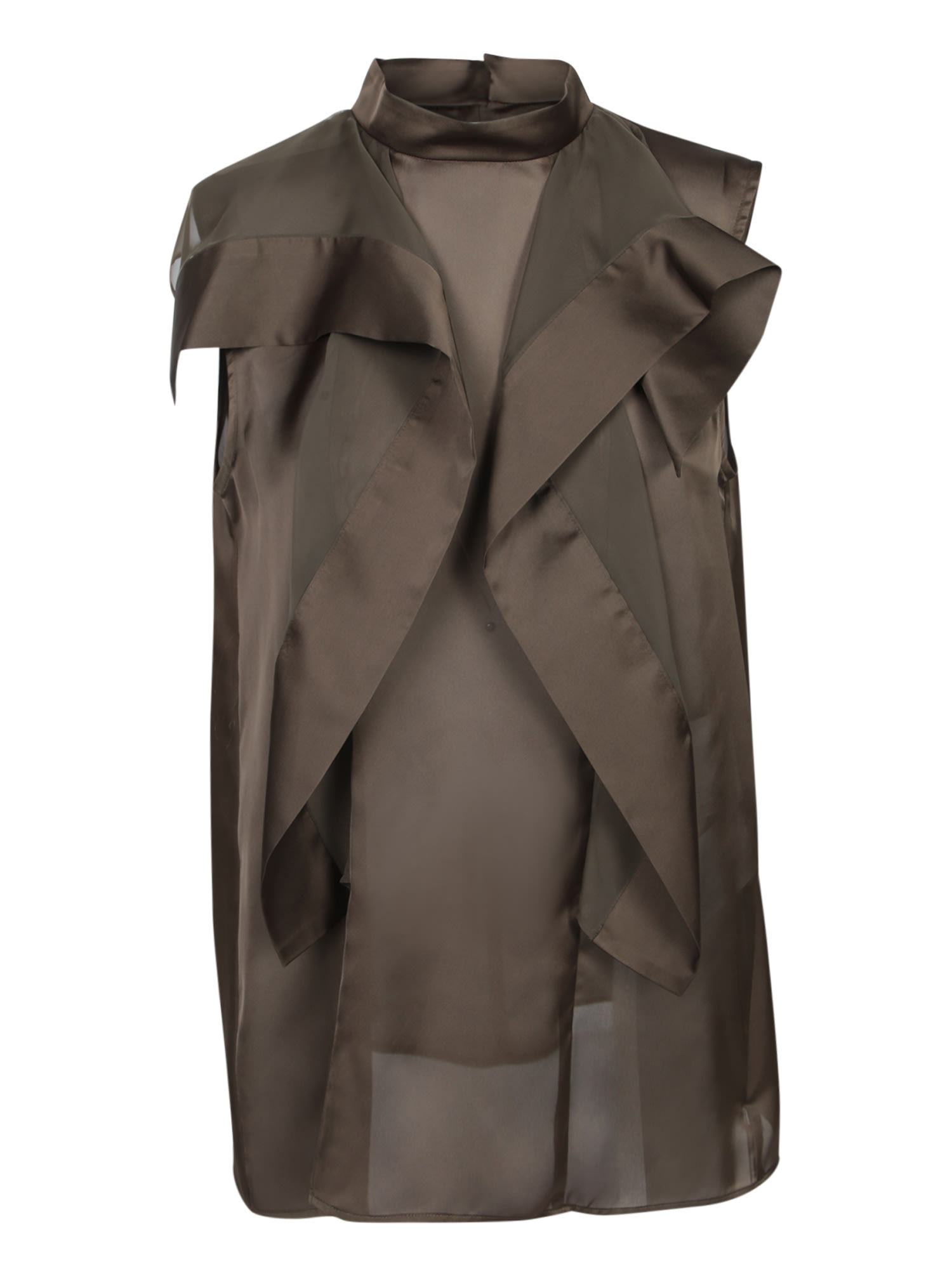 Sacai Khaki Satin Chiffon Top