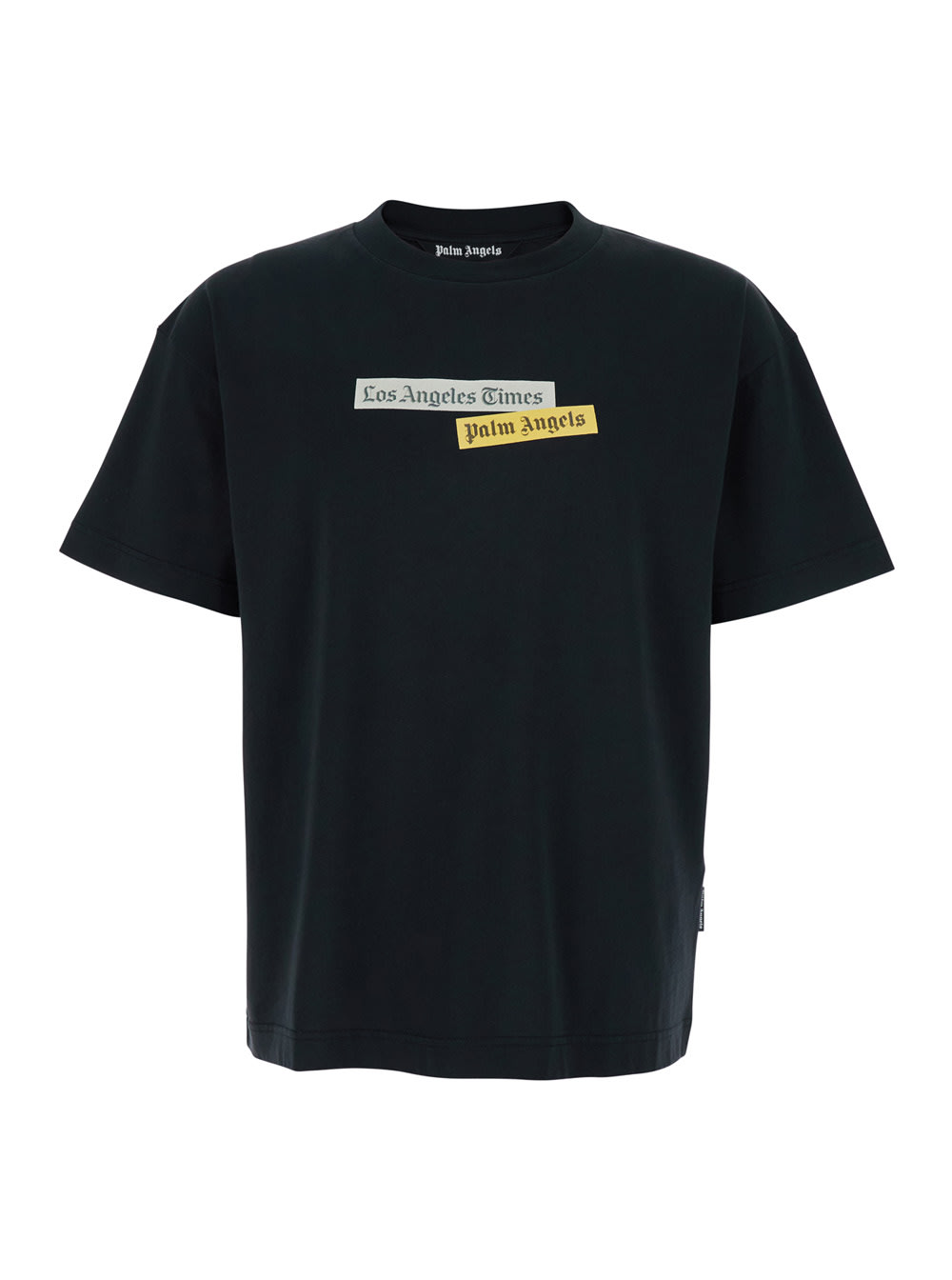 Palm Angels Black Crewneck T-shirt With Logo Print On The Front In Cotton Man