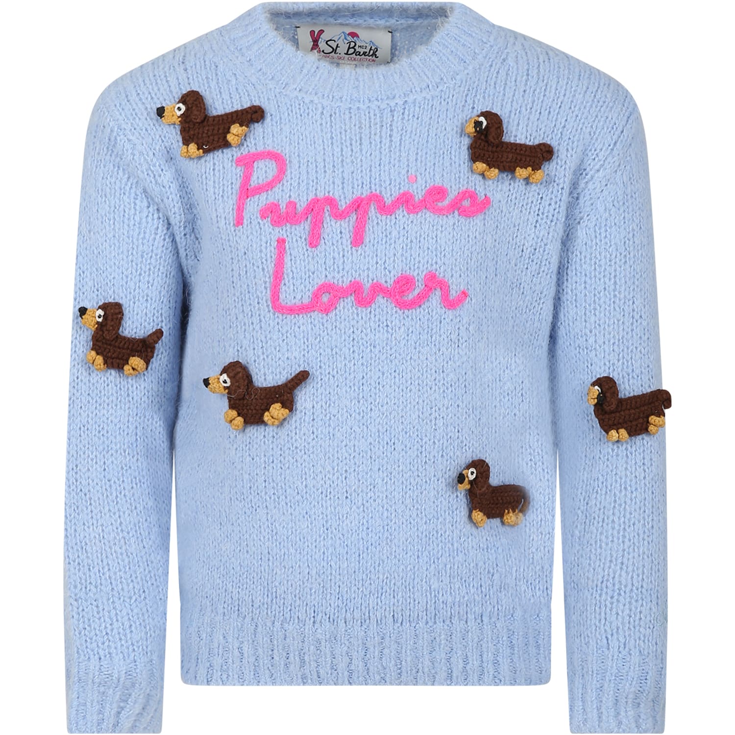 MC2 Saint Barth Light Blue Sweater For Girl With Dachshund
