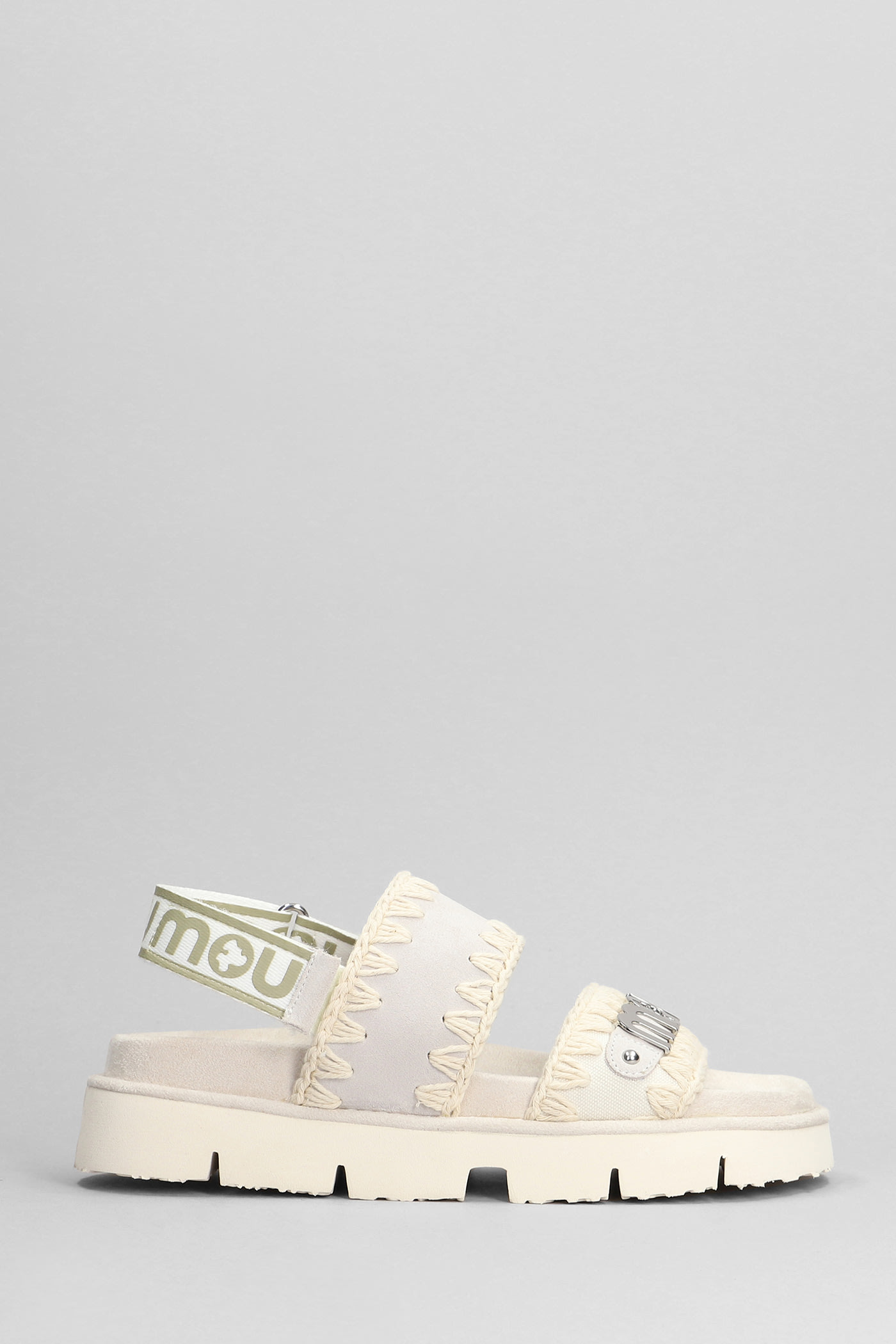 Mou Bio Sandal Flats In Beige Suede