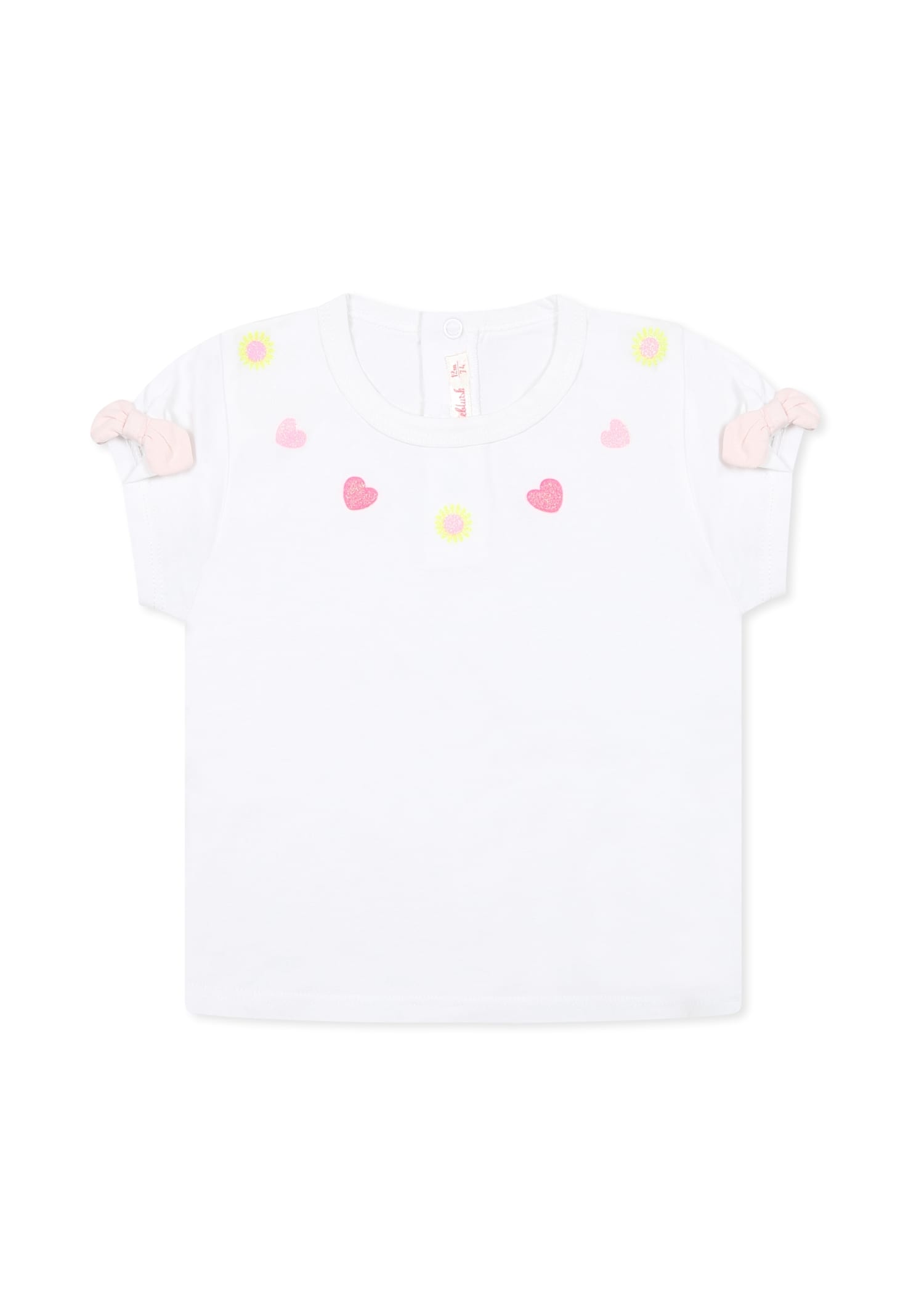 Billieblush White T-shirt For Baby Girl With Hearts And Flowers