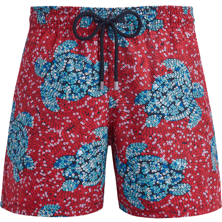 Vilebrequin Men Swim Shorts Turtles Sequins - Moorea - Red - Size S