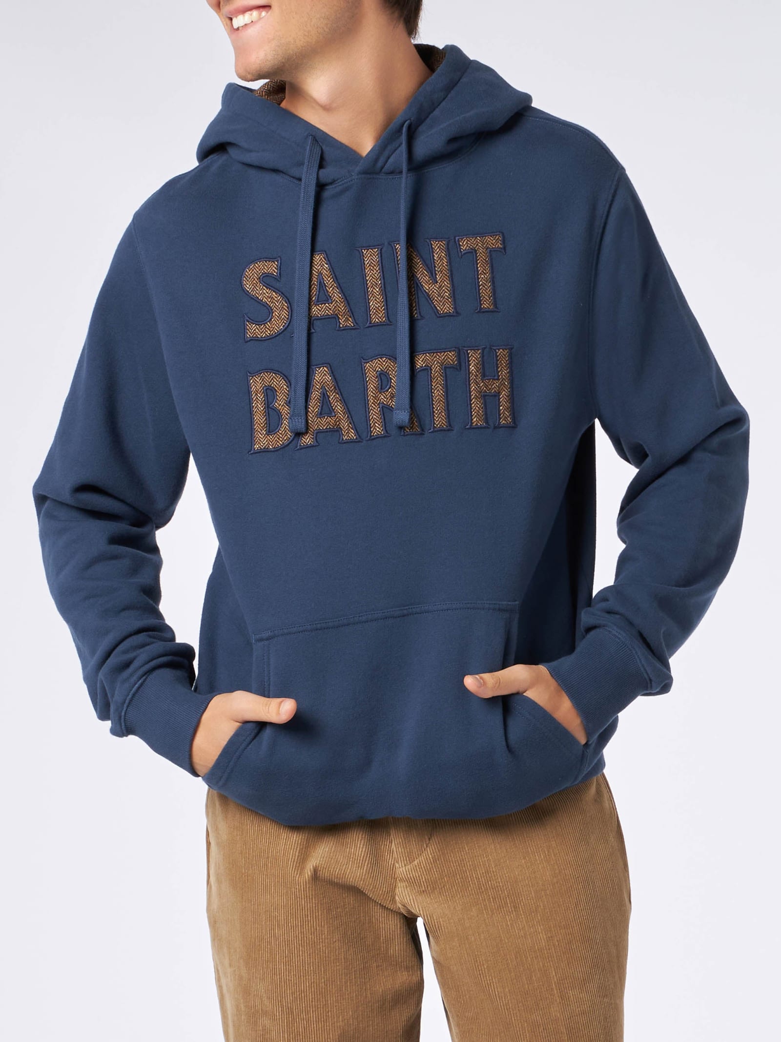MC2 Saint Barth Man Blue Hoodie With Saint Barth Patch