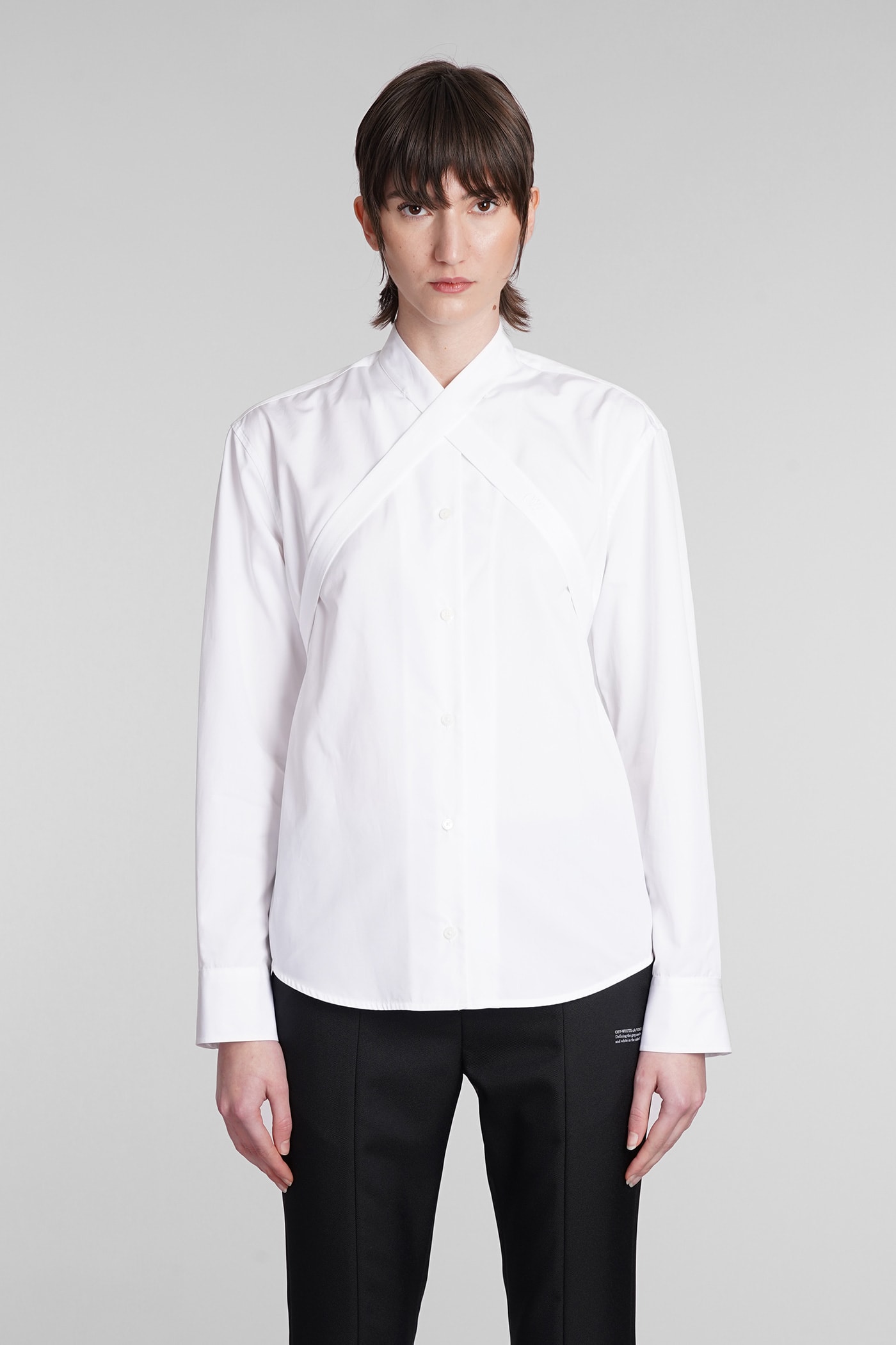 Off-White Cross-collar Curved Hem Shirt