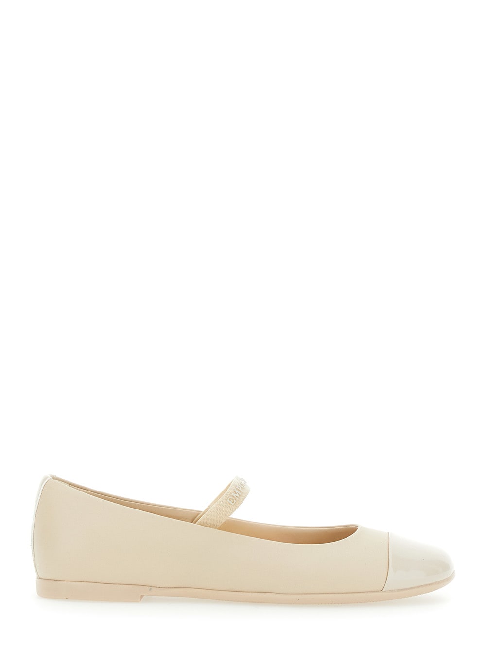 Emporio Armani Beige Ballet Shoes With Cap Toe And Strap With Logo Lettering In Leather Girl