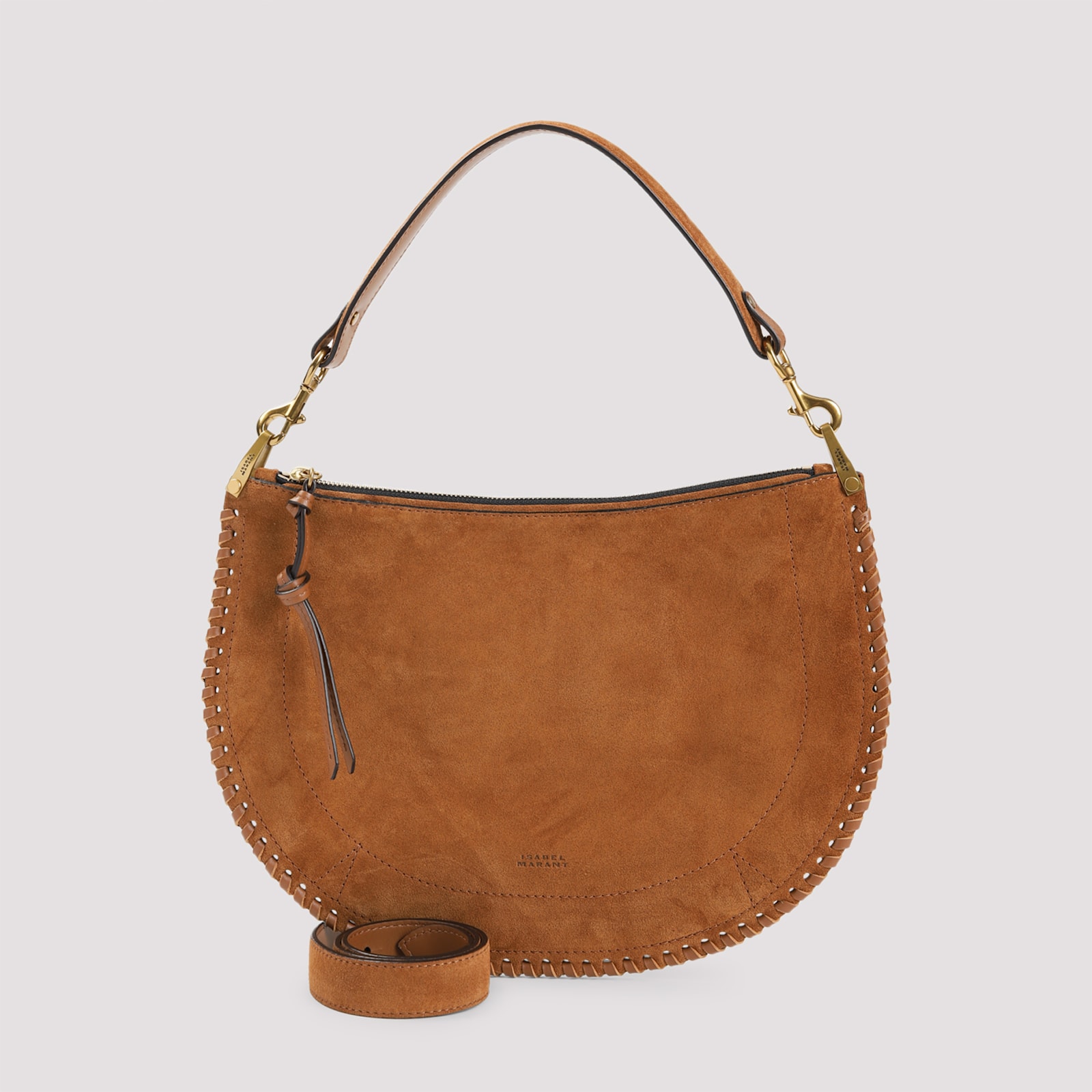 Isabel Marant Oskan Soft Zip Shoulder Bag In Brown Suede