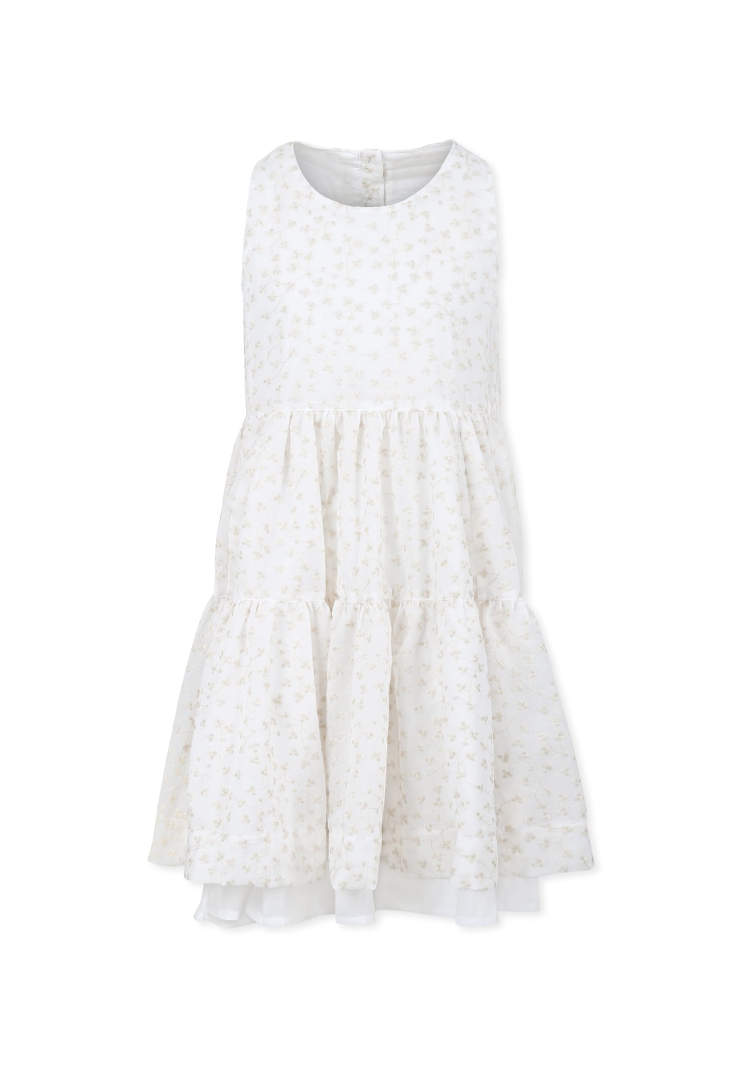 Caffe' d'Orzo Ivory Dress For Girl With Floral Embroidery
