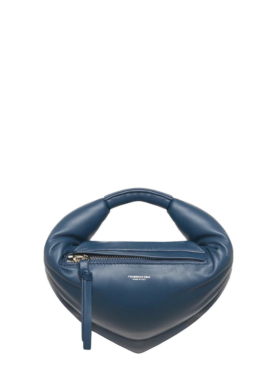 'Tortellino' Blue Mini Handbag With Adjustable And Removable Shoulder Strap And Logo Lettering On The Front In Leather Woman