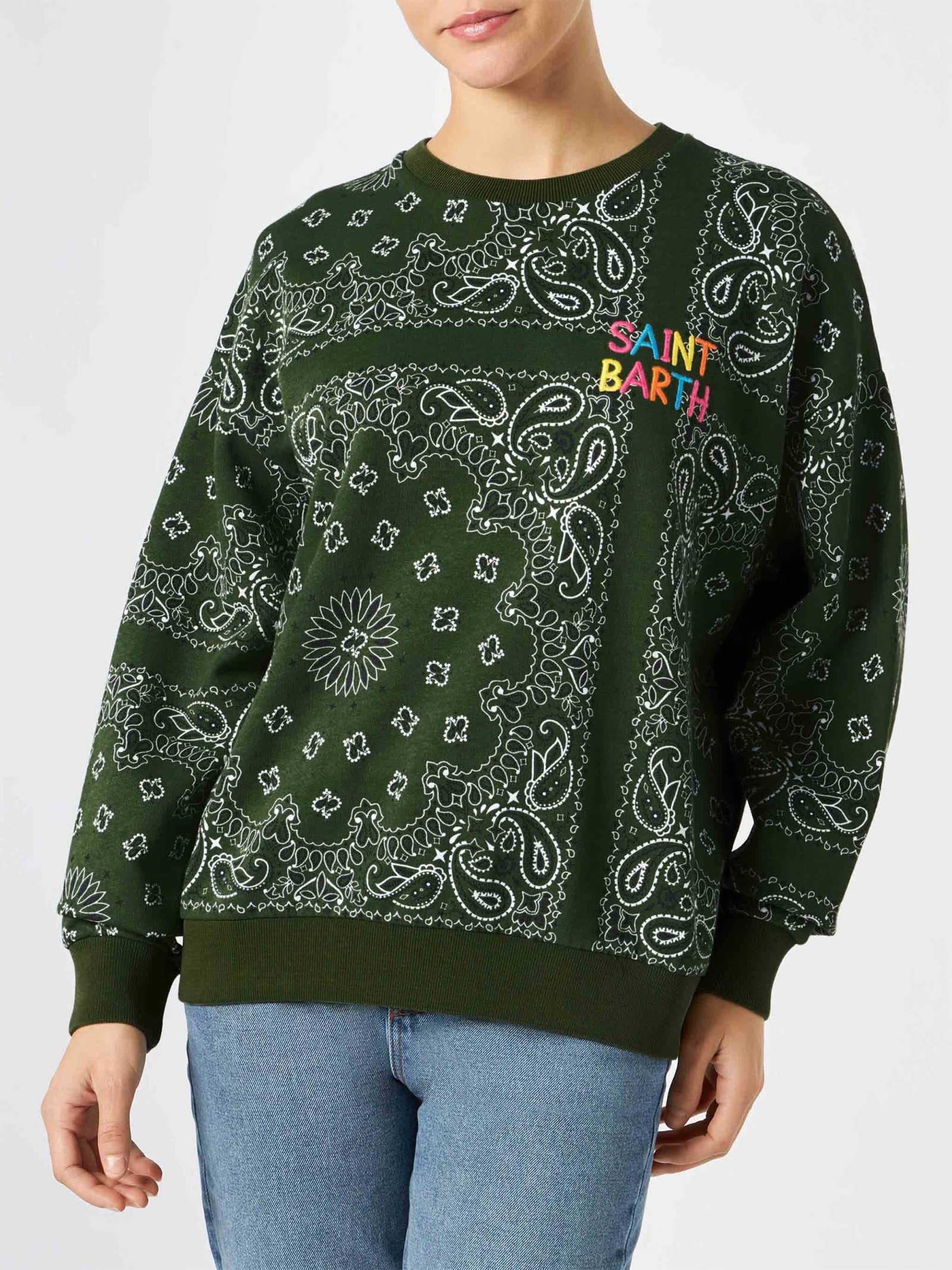 MC2 Saint Barth Woman Cotton Sweatshirt Stardust With Bandanna Print