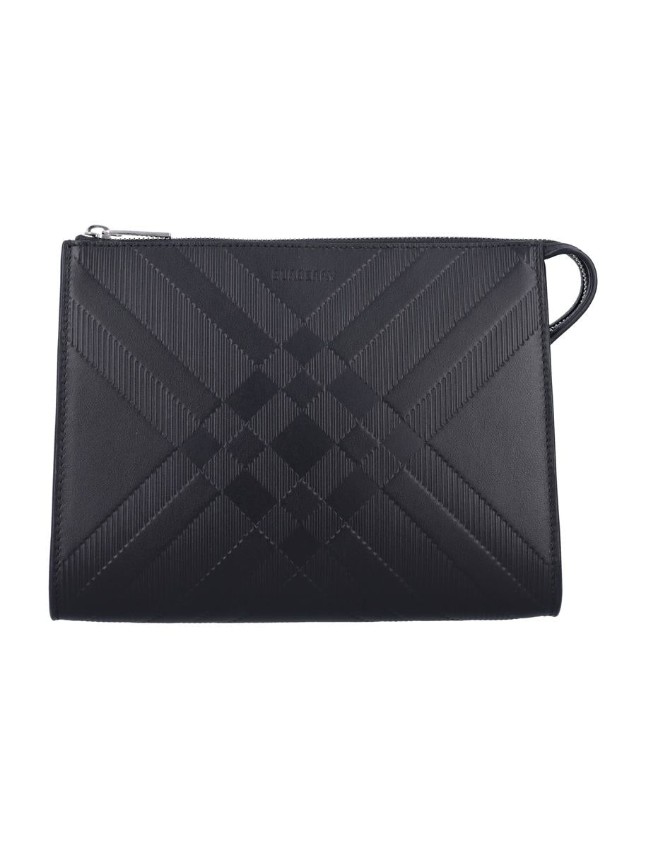 Burberry Embossed Check Leather Pouch