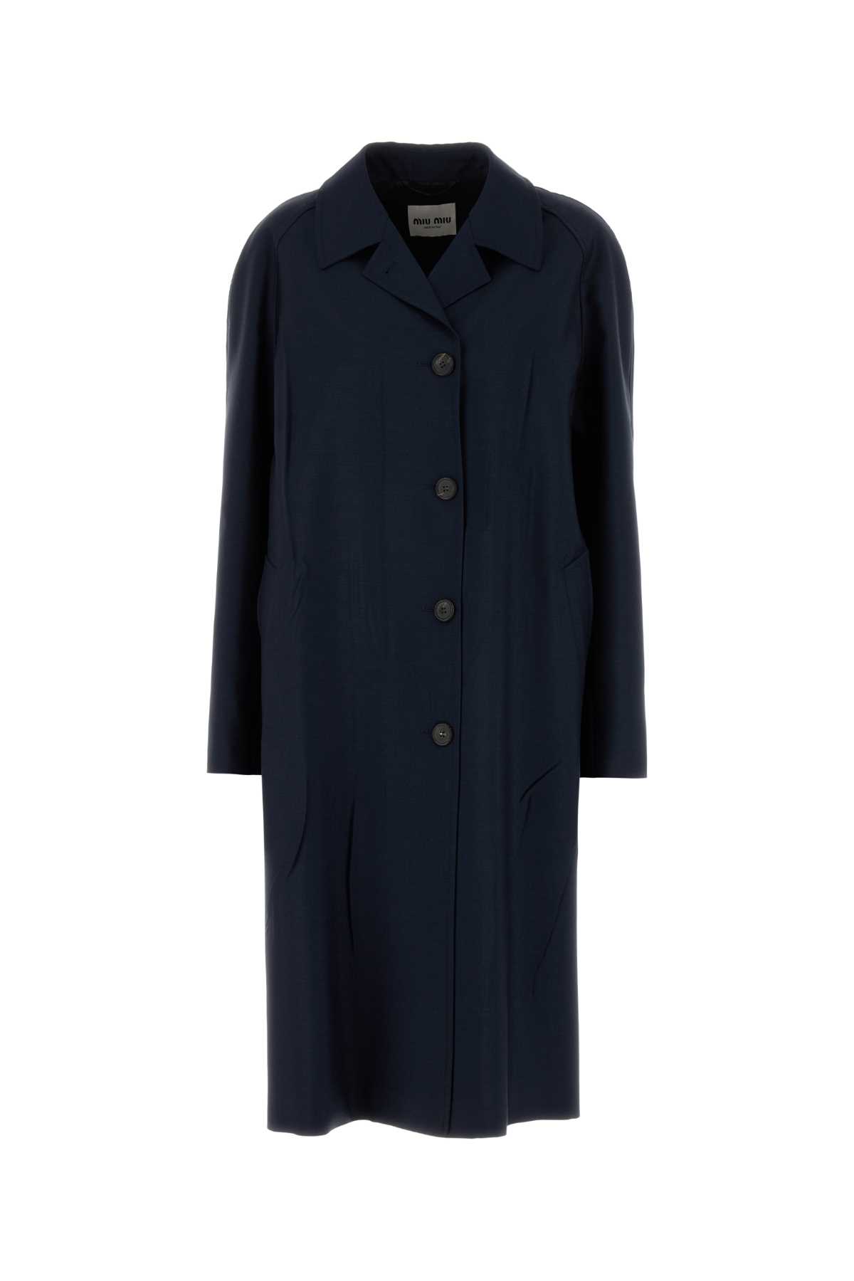 Miu Miu Navy Blue Mohair Blend Oversize Overcoat