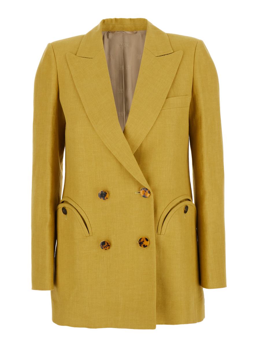'Midday Sun' Yellow Double-Breasted Jacket With Peak Revers In Linen Woman