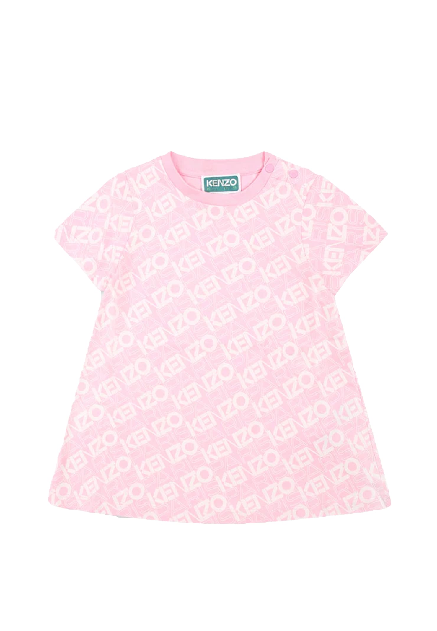 Kenzo Kids Pink Dress For Baby Girl With Logo