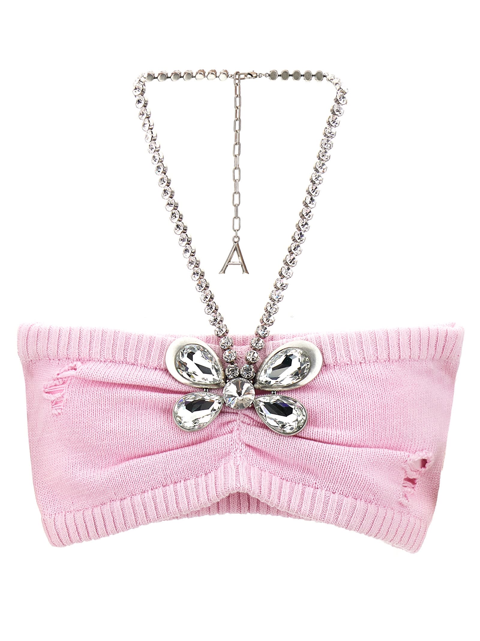 AREA crystal Butterfly Knit Bandeau Top