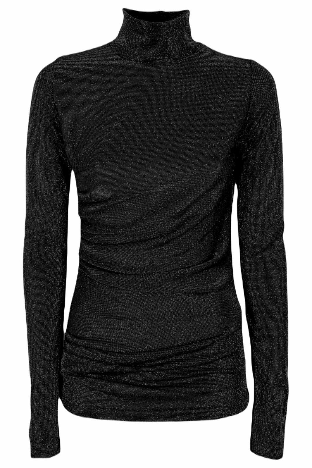 MSGM Glittery Gathered High-neck Metallic T-shirt