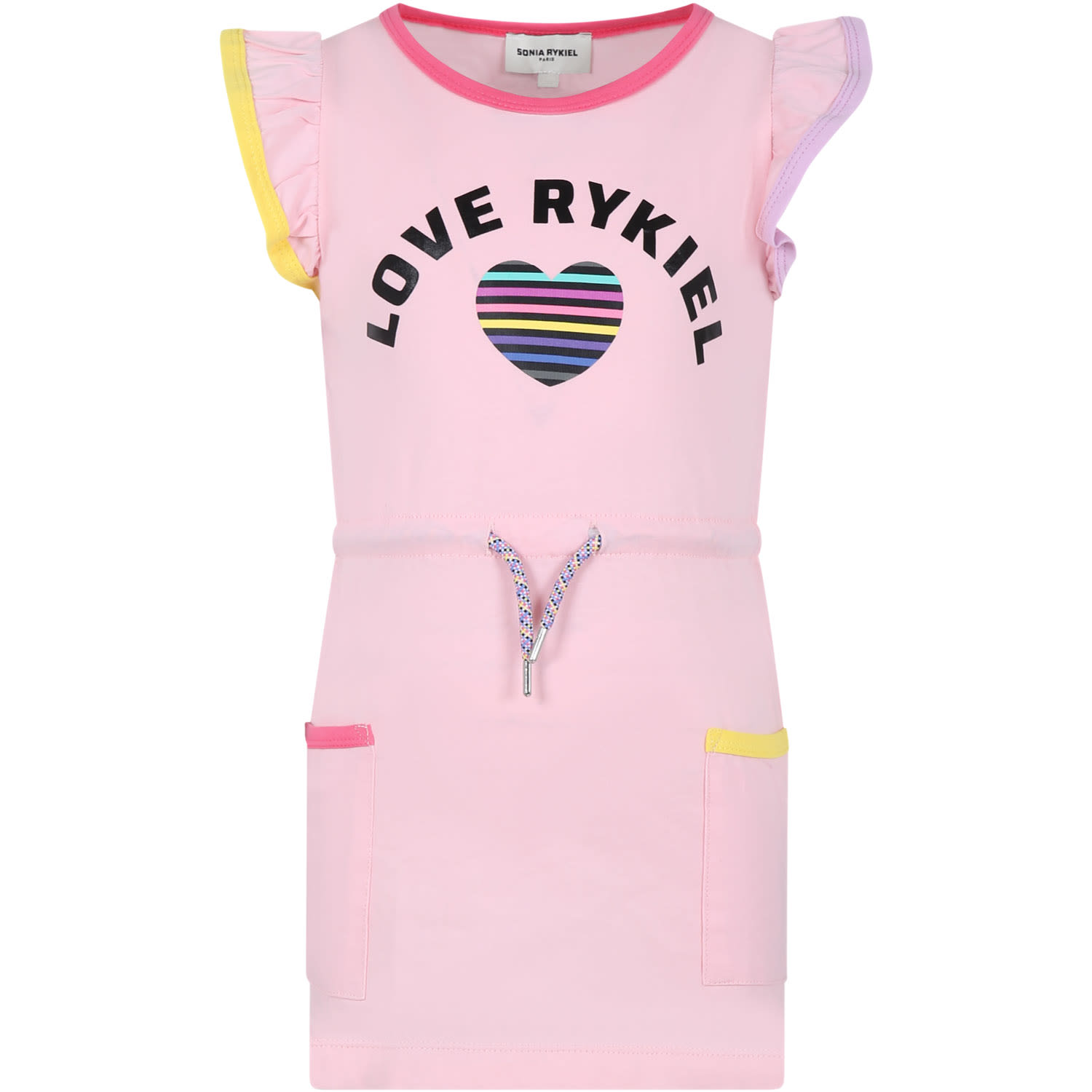 Rykiel Enfant Pink Dress For Girl With Logo And Heart