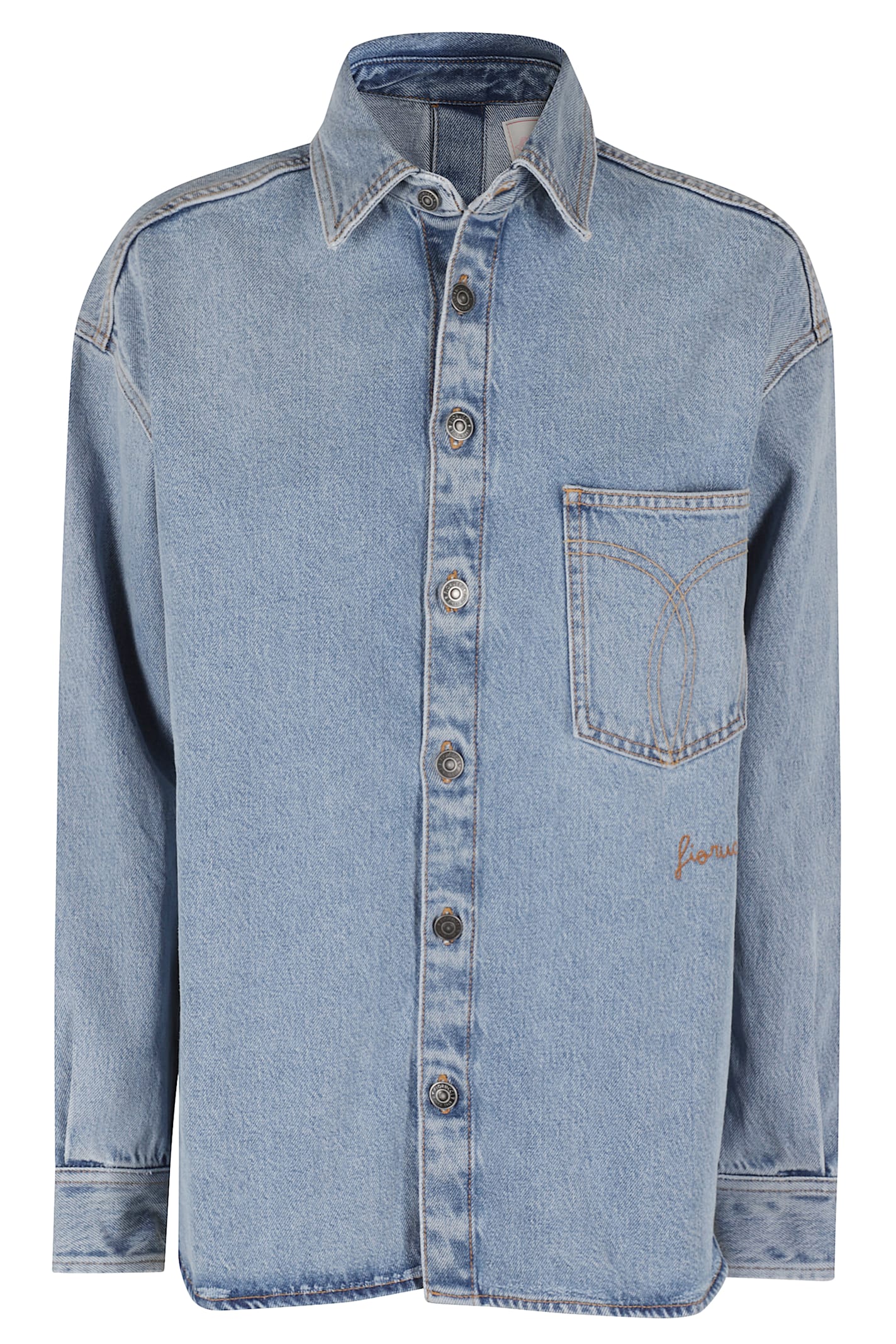 Fiorucci Open Back Embroidered Denim Shirt