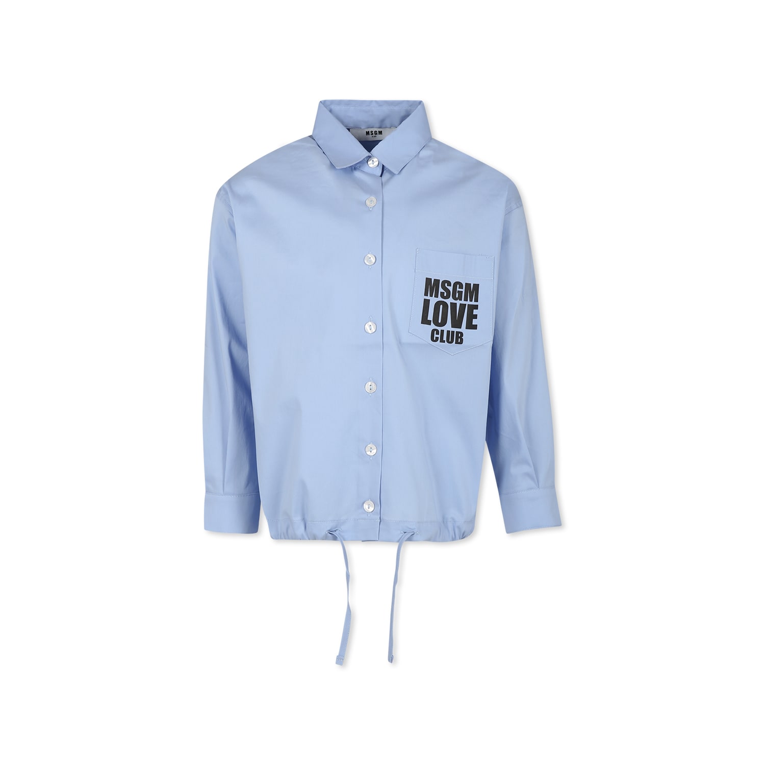MSGM Light Blue Shirt For Girl With Logo
