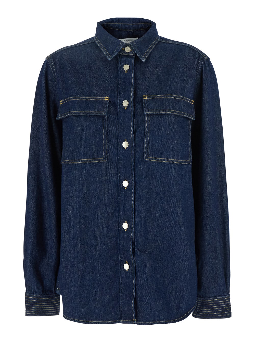 Frame the Trapunto Shirt Blue Oversize Shirt With Classic Collar In Denim Woman