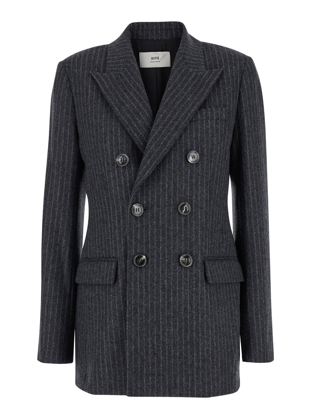 Ami Alexandre Mattiussi Grey Striped Double-breasted Jacket In Wool Woman