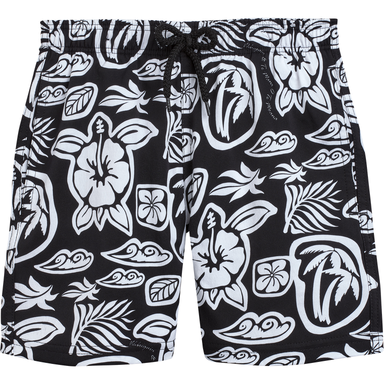 Vilebrequin Boys Stretch Swim Shorts Tahiti Turtles - Jirise - Black - Size 4