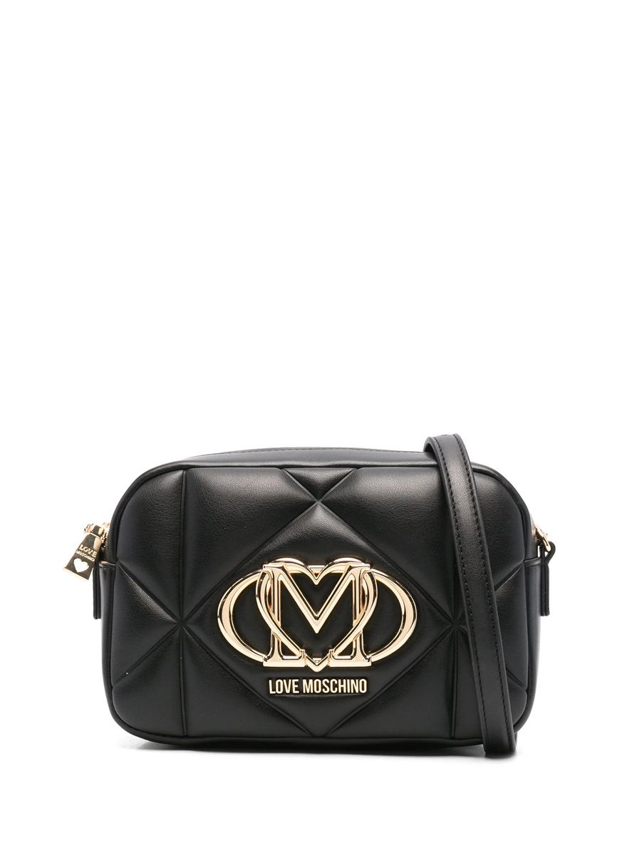 Love Moschino Quilted Black Faux Leather Crossbody Bag With Logo Plaque