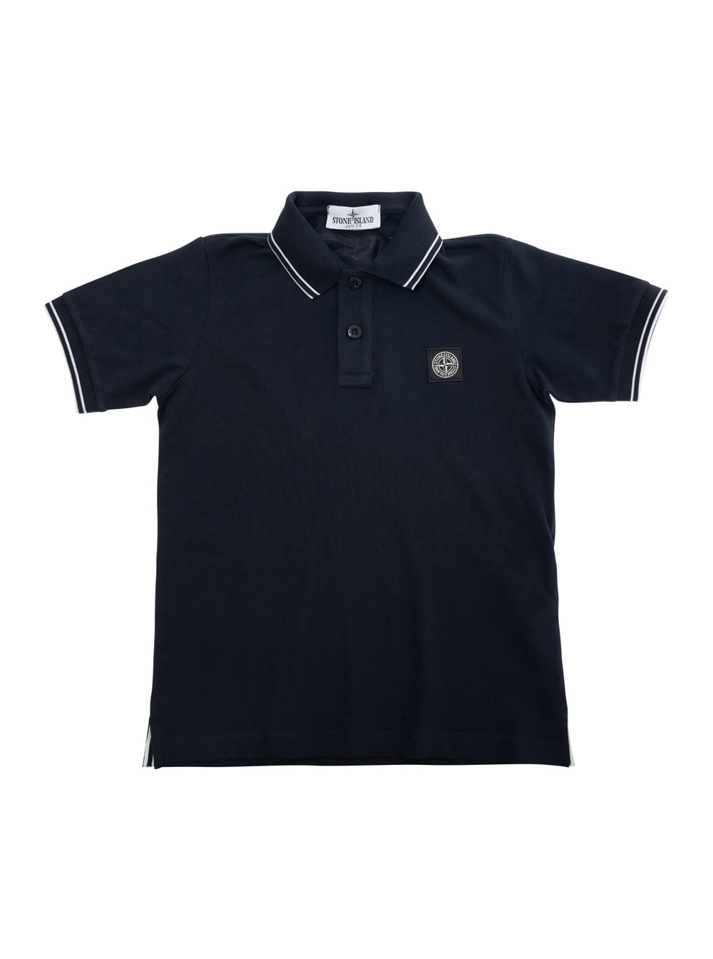 Stone Island Junior Dark Blue Polo Shirt With Classic Collar And Chest Logo Patch In Cotton Boy