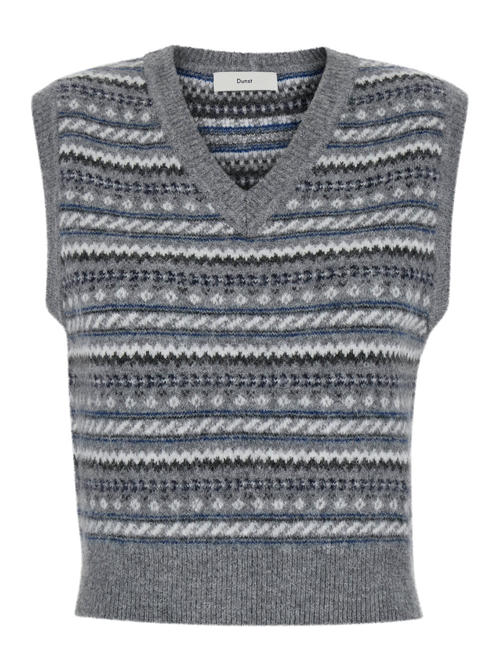 Dunst Grey Sleeveless Vest With V Neck And All-over Striped Motif In Wool Blend Woman
