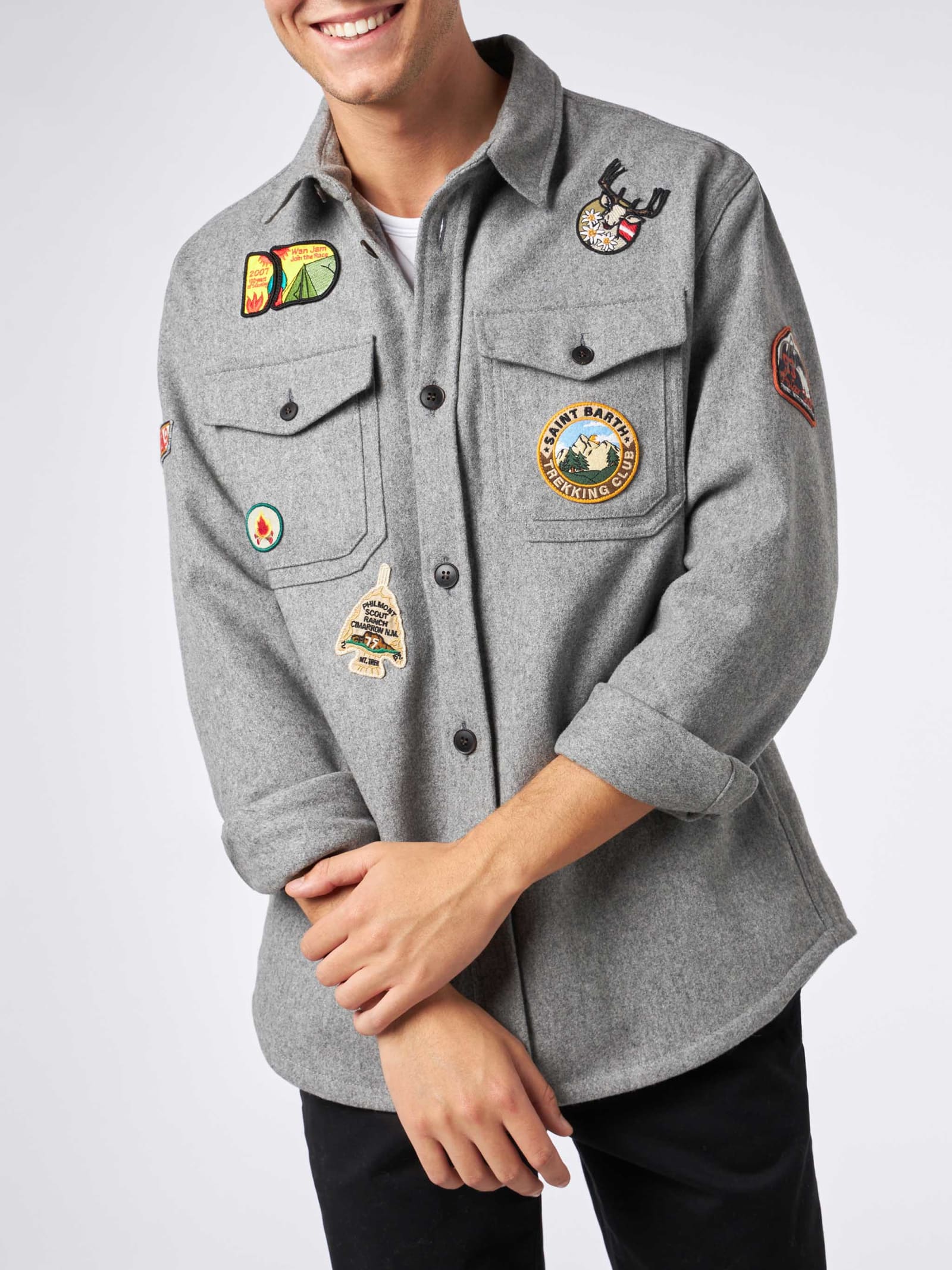 MC2 Saint Barth Man Wooly Grey Overshirt With Pockets And Patches